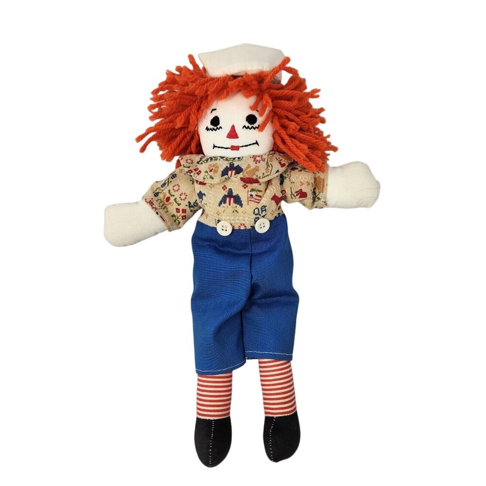 1980s Handmade? Raggedy Andy Cloth Doll Vintage 12 Inch Embroidered Toy Decor